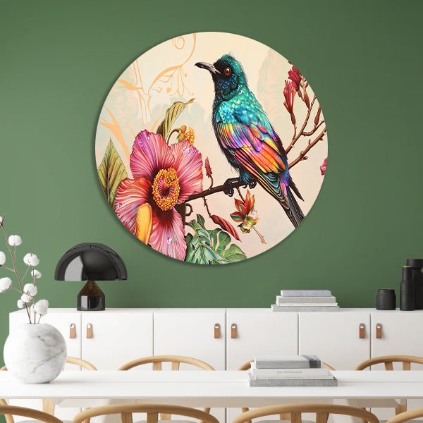 Tropische vogel met kleurrijke bloemen forex muurcirkel