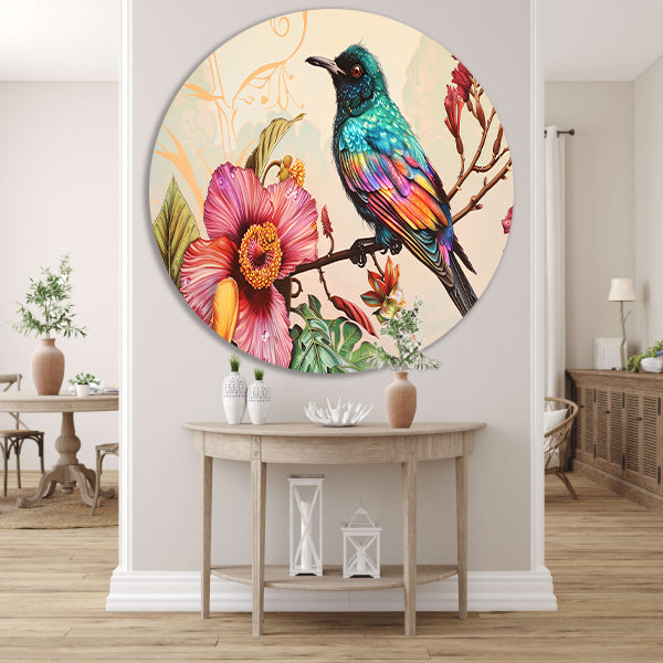 Tropische vogel met kleurrijke bloemen forex muurcirkel