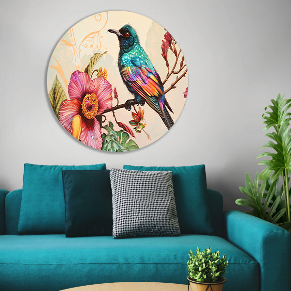Tropische vogel met kleurrijke bloemen forex muurcirkel