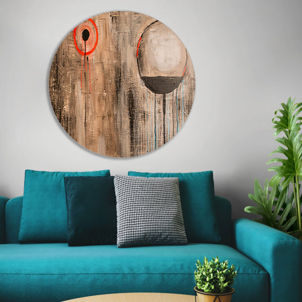 Abstract schilderij met cirkels en lijnen aluminium muurcirkel