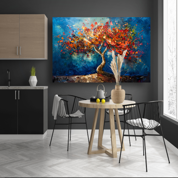 Abstracte kleurrijke boom in olieverf weergave poster