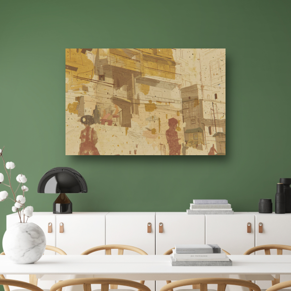 Epressionistische stadsgezicht canvas met baklijst