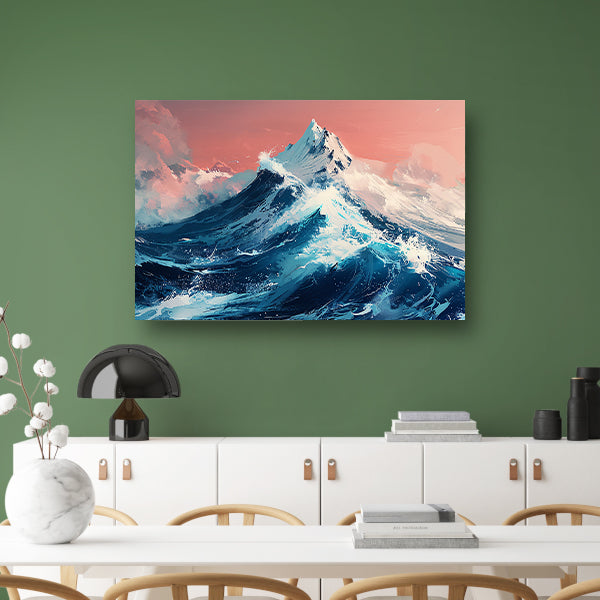 Digitale kunst van bergen en golven canvas