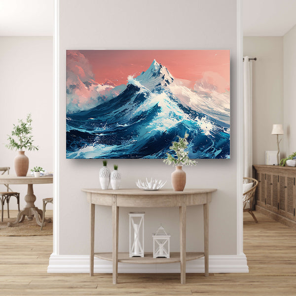 Digitale kunst van bergen en golven canvas