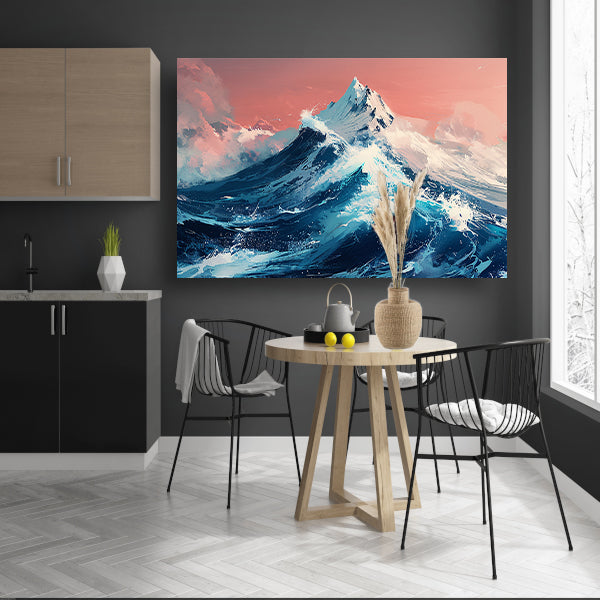 Digitale kunst van bergen en golven canvas