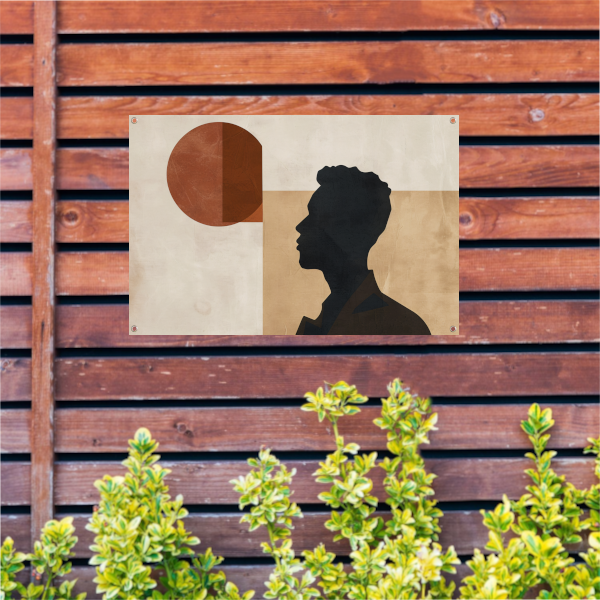 Abstract menselijk silhouet met geometrische achtergrond tuinposter