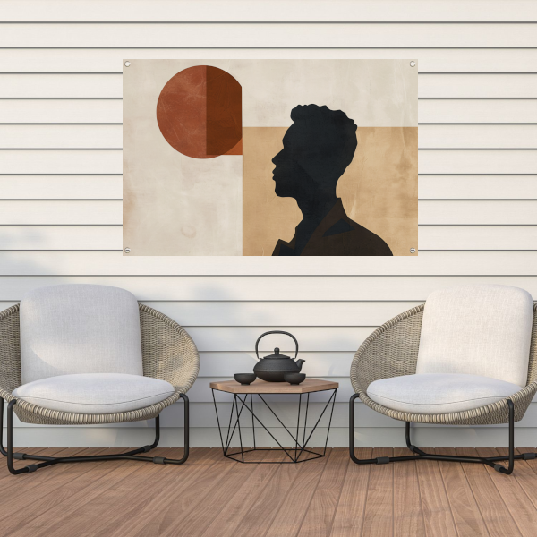 Abstract menselijk silhouet met geometrische achtergrond tuinposter