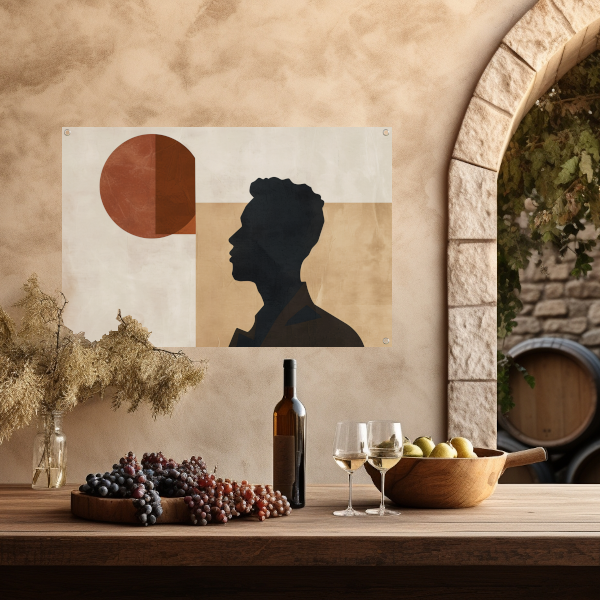 Abstract menselijk silhouet met geometrische achtergrond tuinposter