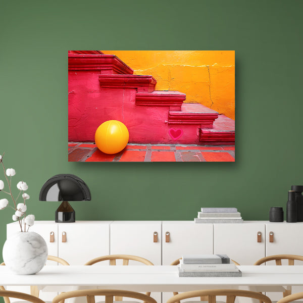 Minimalistische trap met gele bal poster