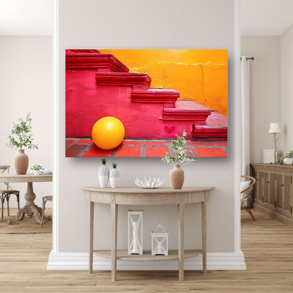 Minimalistische trap met gele bal canvas