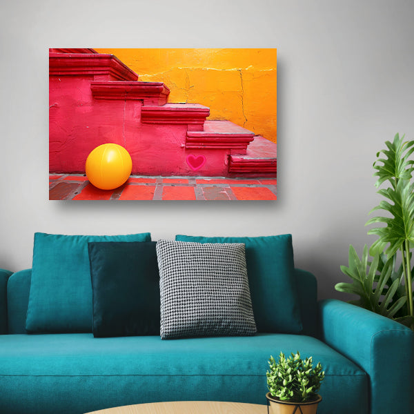 Minimalistische trap met gele bal poster