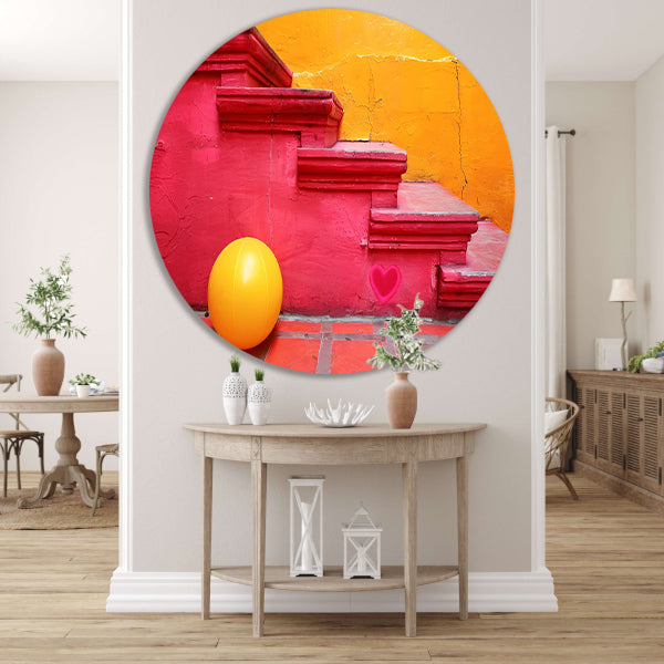 Minimalistische trap met gele bal forex muurcirkel