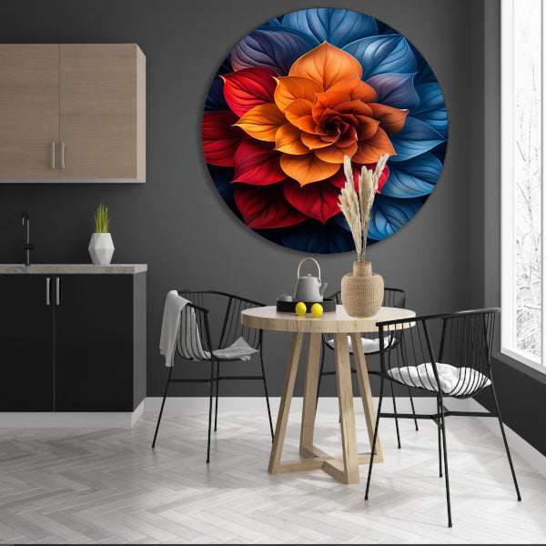 Abstract Digitale Bloem in Levendige Kleuren aluminium muurcirkel