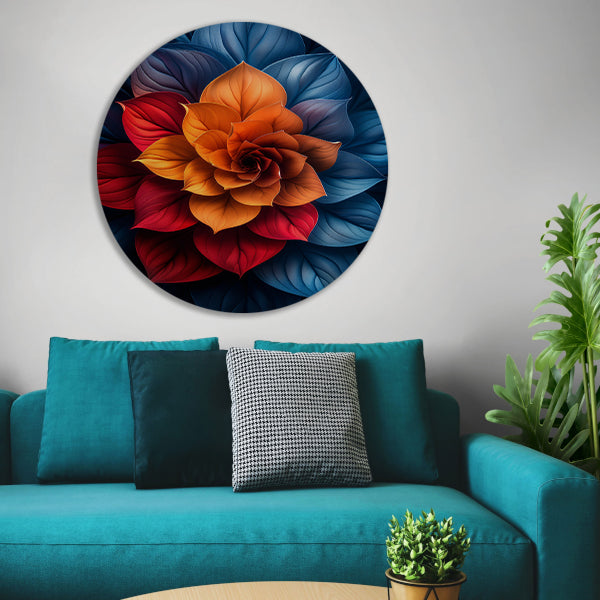 Abstract Digitale Bloem in Levendige Kleuren aluminium muurcirkel