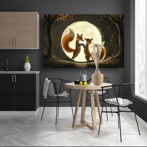 Twee vossen dansen onder de volle maan canvas