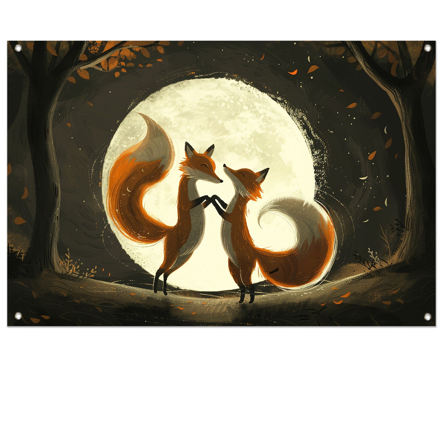 Twee vossen dansen onder de volle maan tuinposter