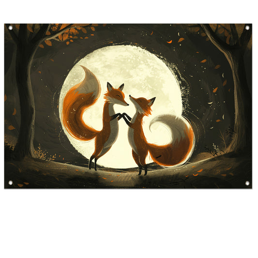 Twee vossen dansen onder de volle maan tuinposter