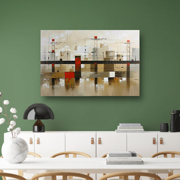 Abstracte stad met bruggen in aardetinten poster
