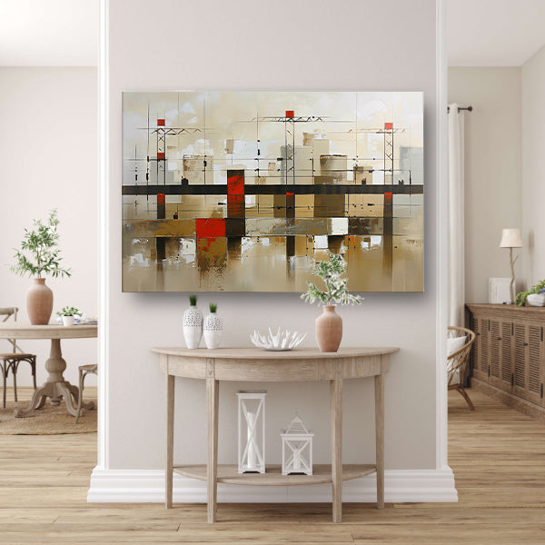 Abstracte stad met bruggen in aardetinten poster