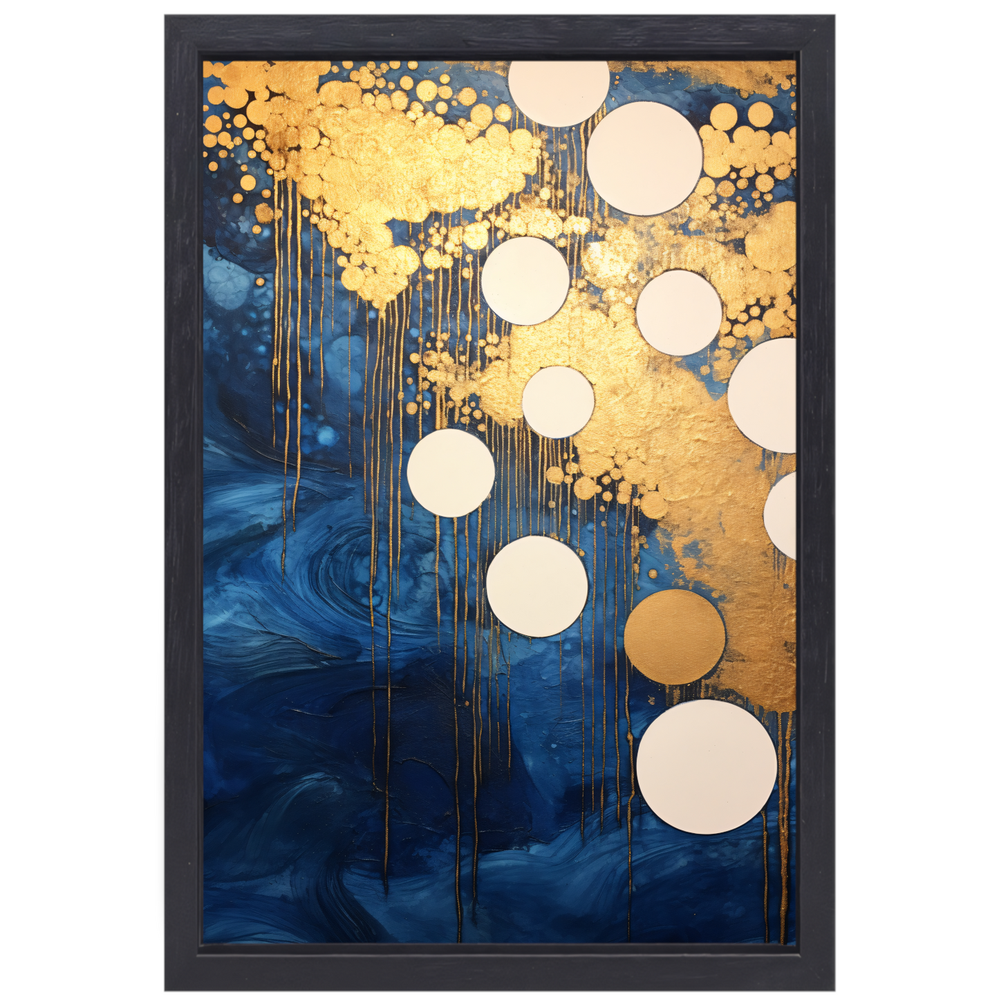 Blauw en Goud Vloeiende Cirkels canvas met baklijst
