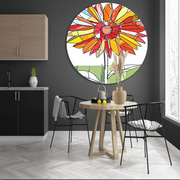 Kleurrijke abstracte illustratie van zonnebloem forex muurcirkel