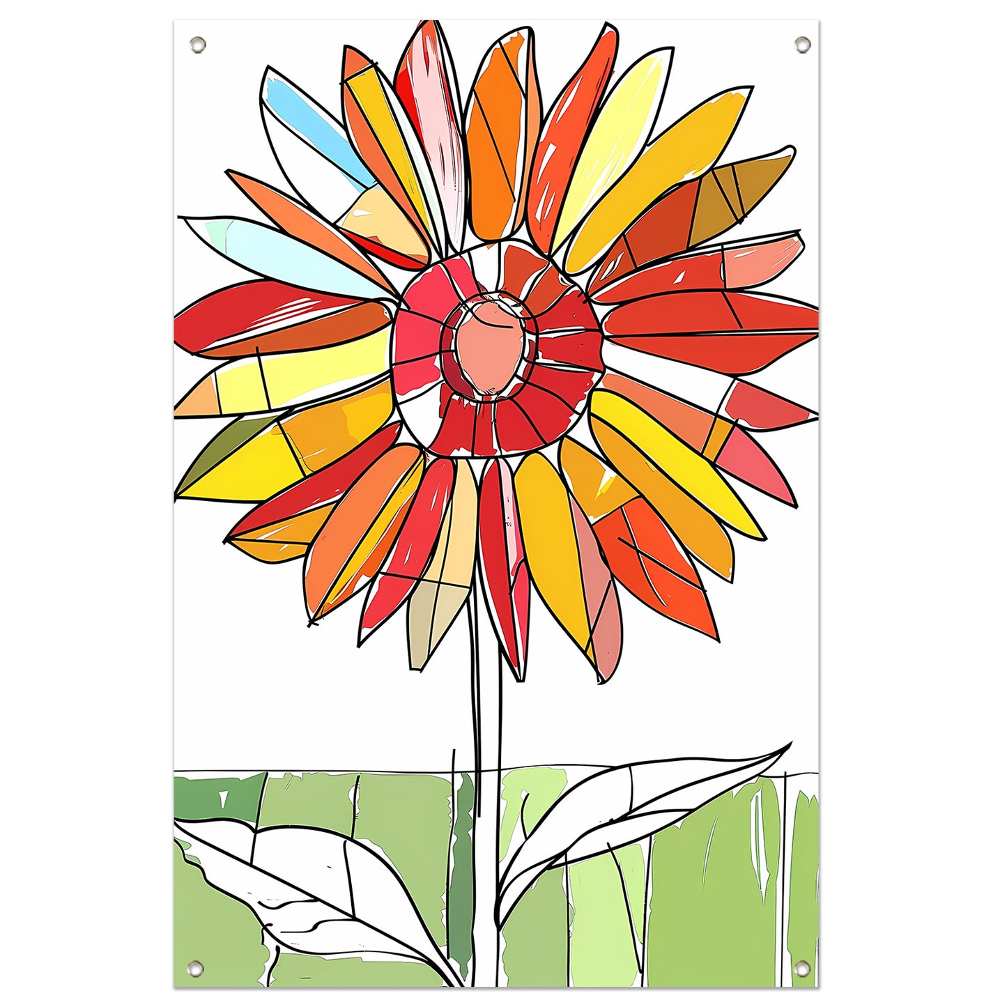 Kleurrijke abstracte illustratie van zonnebloem tuinposter