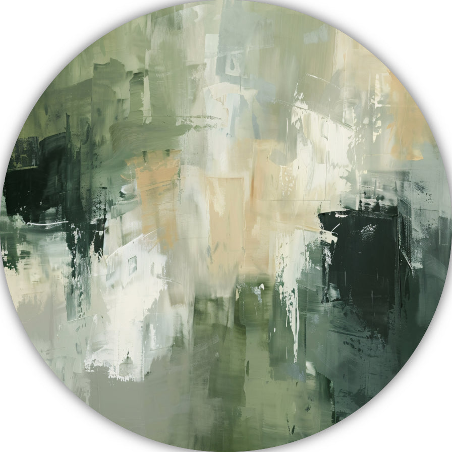 Samenspel van Groen, Grijs en Beige aluminium muurcirkel