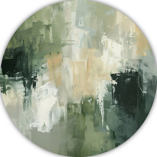 Samenspel van Groen, Grijs en Beige aluminium muurcirkel