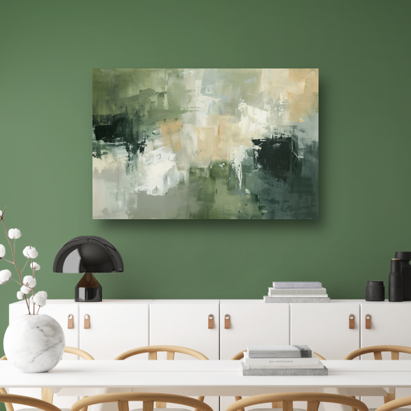 Samenspel van Groen, Grijs en Beige canvas met baklijst