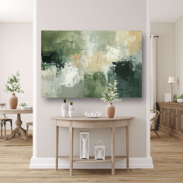 Samenspel van Groen, Grijs en Beige canvas met baklijst