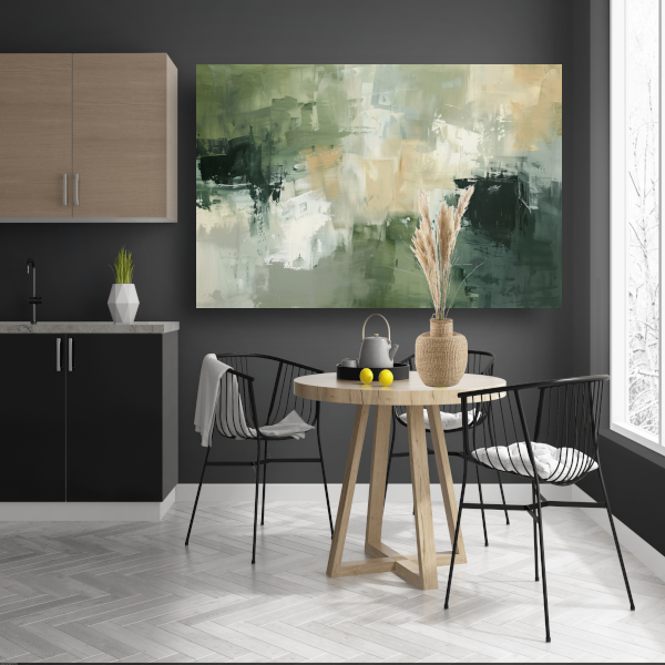 Samenspel van Groen, Grijs en Beige canvas met baklijst
