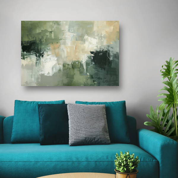 Samenspel van Groen, Grijs en Beige canvas met baklijst