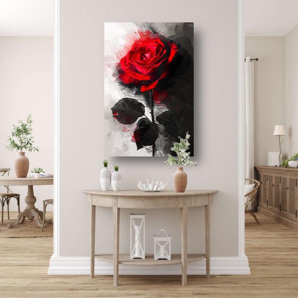Expressieve rode roos met abstracte achtergrond acrylglas