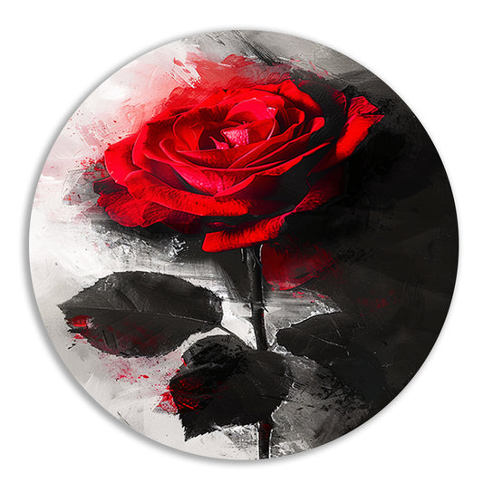 Expressieve rode roos met abstracte achtergrond aluminium muurcirkel