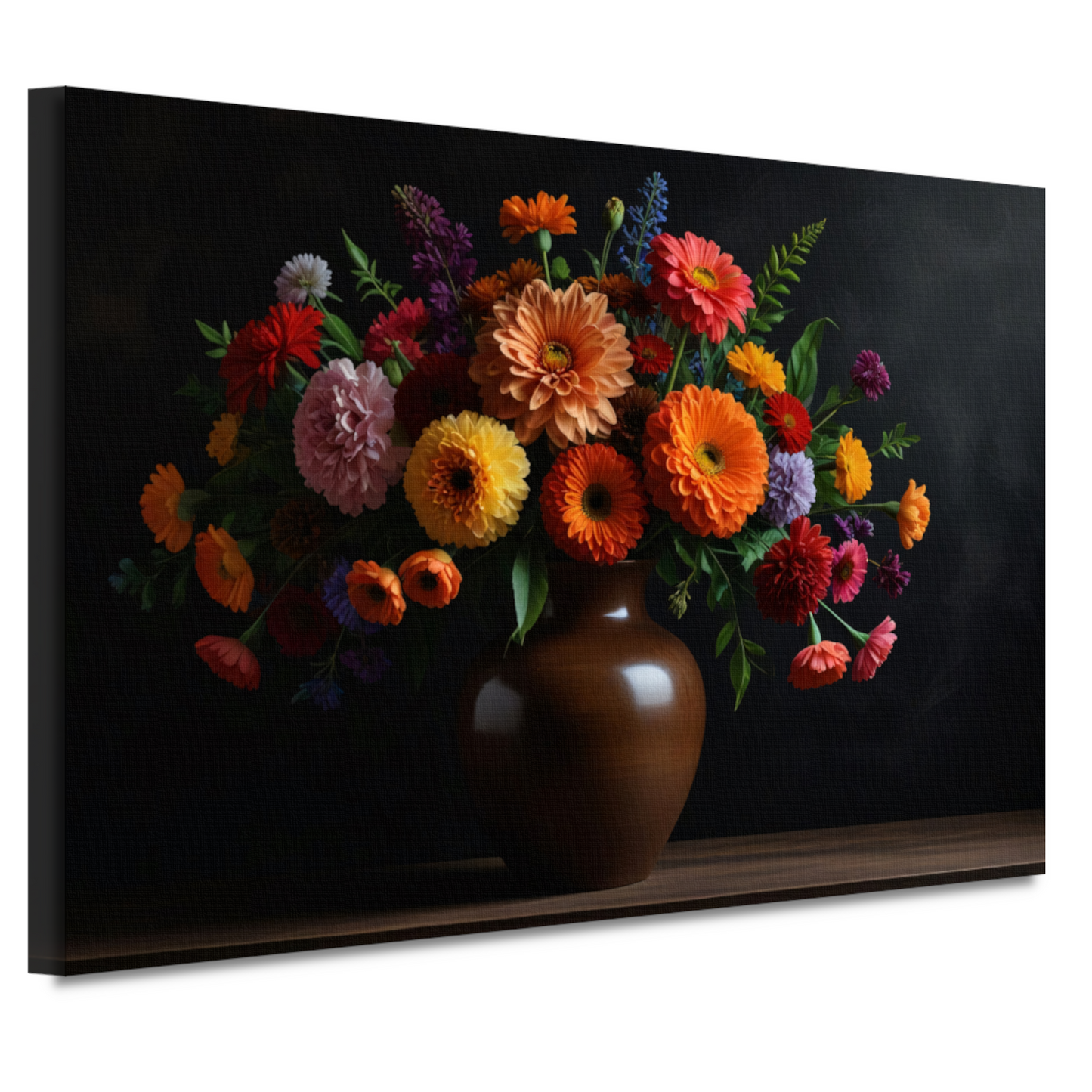 Bruine vaas met kleurrijke bloemenpracht canvas