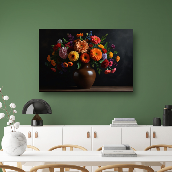 Bruine vaas met kleurrijke bloemenpracht canvas