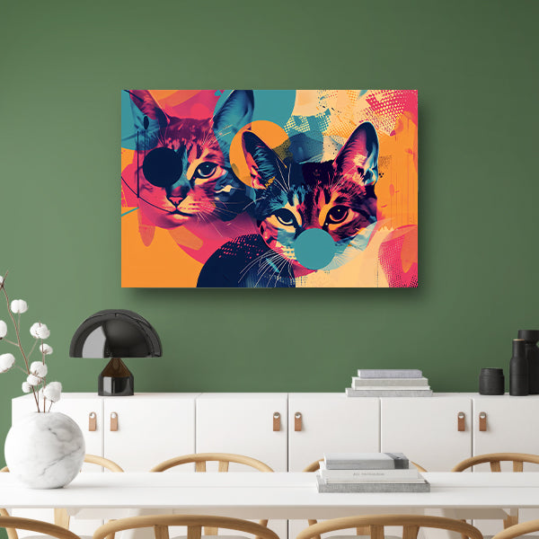 Kleurrijke abstracte katten in geometrische vormen canvas