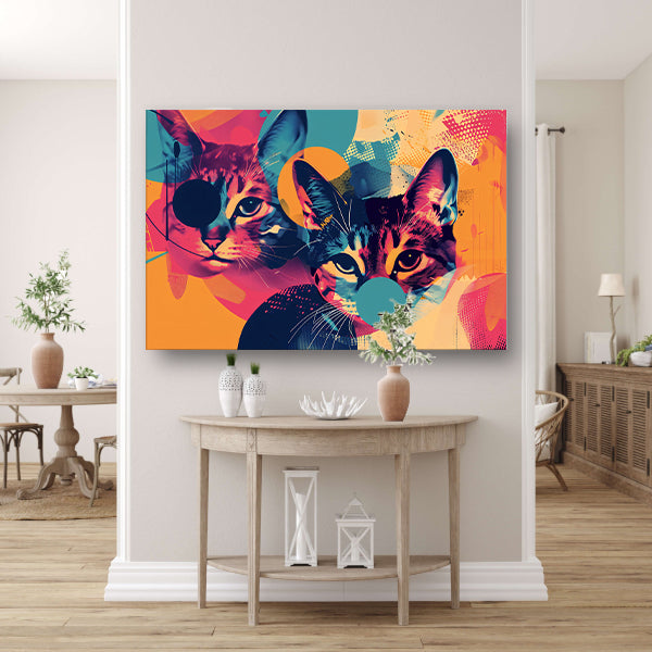 Kleurrijke abstracte katten in geometrische vormen canvas