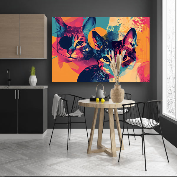 Kleurrijke abstracte katten in geometrische vormen canvas
