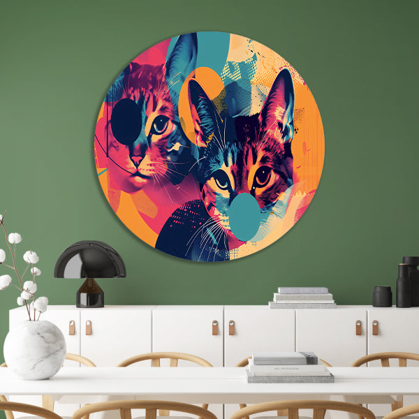 Kleurrijke abstracte katten in geometrische vormen forex muurcirkel