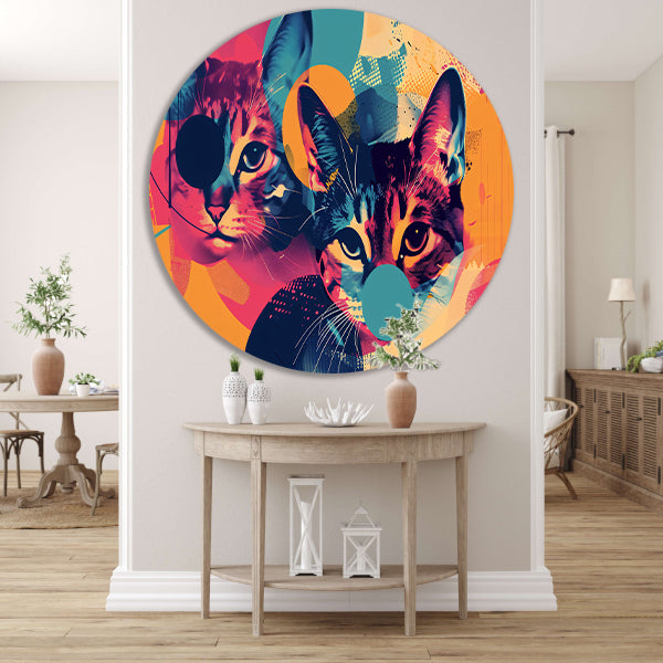 Kleurrijke abstracte katten in geometrische vormen forex muurcirkel