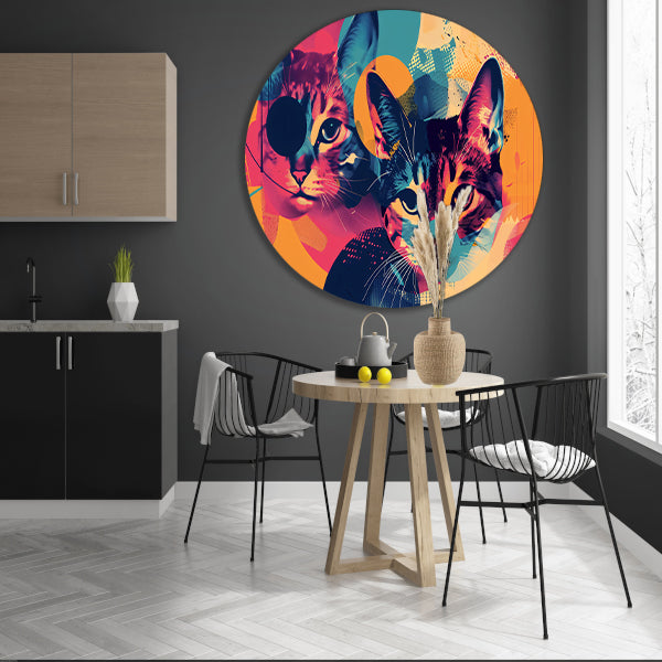 Kleurrijke abstracte katten in geometrische vormen forex muurcirkel