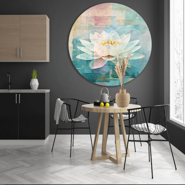 Abstracte schildering van een waterlelie aluminium muurcirkel