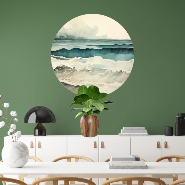 Rustige Zee met Wolken Panorama aluminium muurcirkel