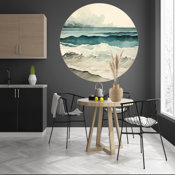 Rustige Zee met Wolken Panorama aluminium muurcirkel