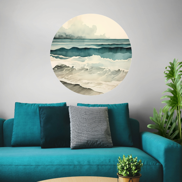 Rustige Zee met Wolken Panorama aluminium muurcirkel