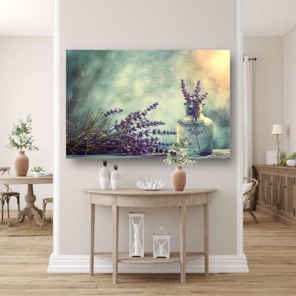 Lavendel stilleven in glas poster