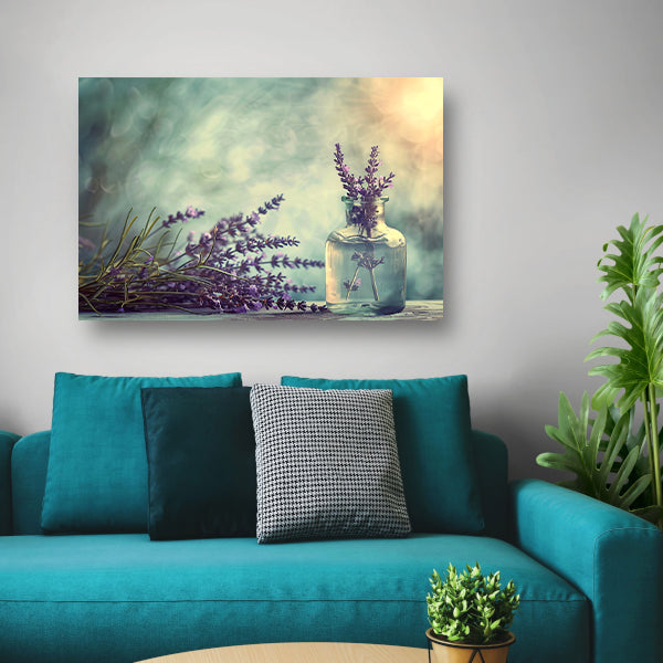 Lavendel stilleven in glas poster