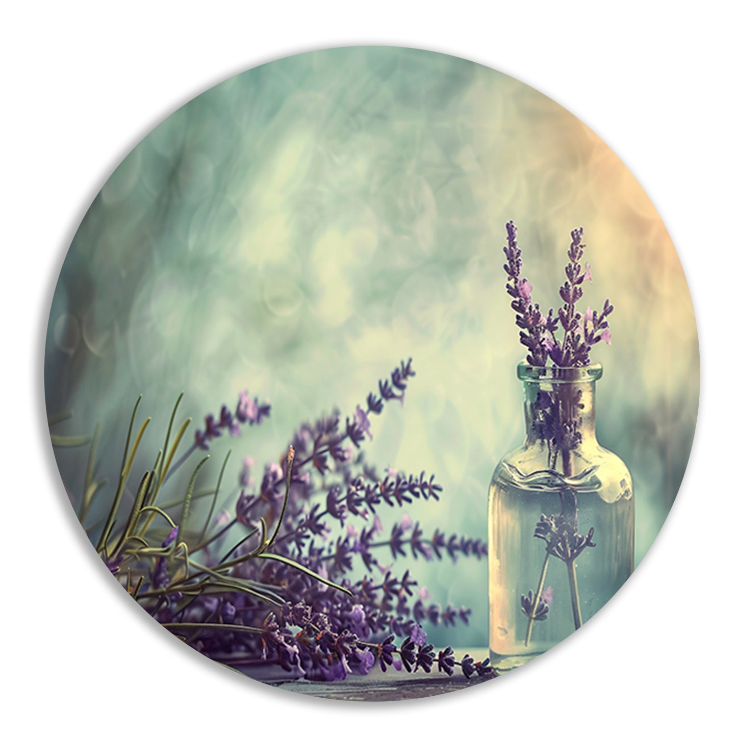 Lavendel stilleven in glas aluminium muurcirkel