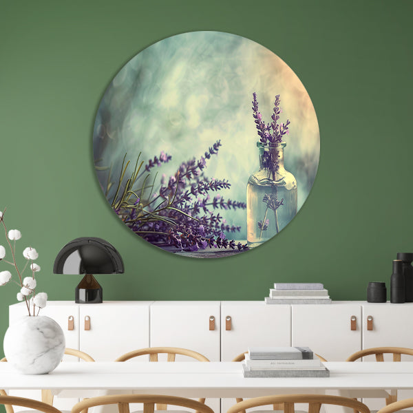 Lavendel stilleven in glas aluminium muurcirkel